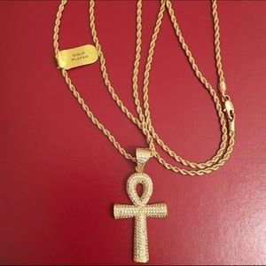 14K Stamped Gold Plated Chain&925 Stamped ANKH